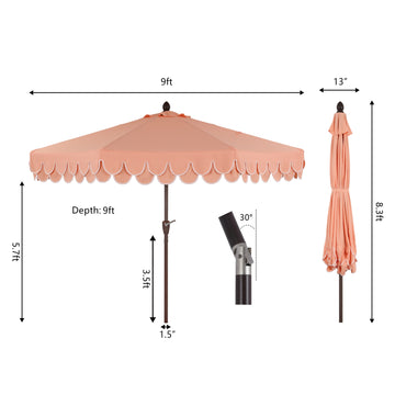 Tracy 9 ft. Classic MidCentury Scalloped Fringe Market Patio Umbrella